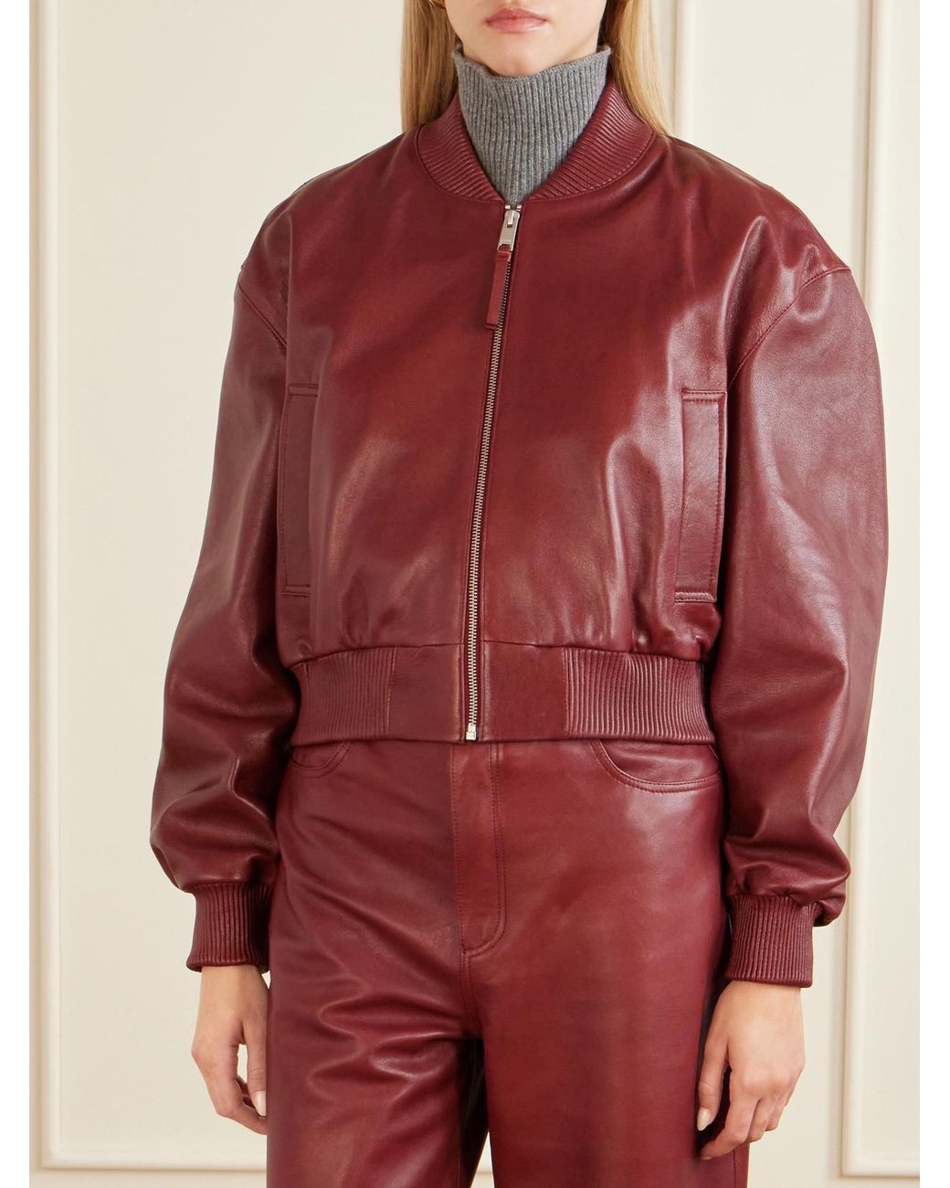 Arma Red Hannan Leather Bomber Jacket