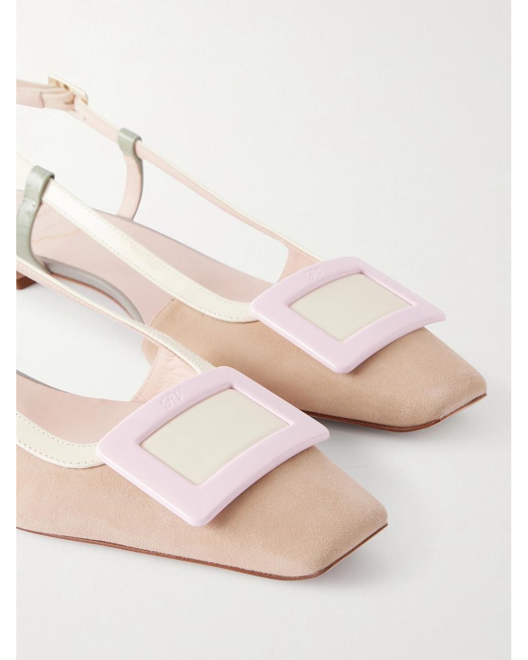 Roger Vivier Natural Belle Vivier 20 Buckled Leather-Trimmed Suede Ballet Flats