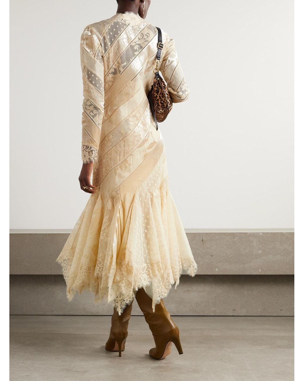 Zimmermann Eden Ruffled Paneled Lace-Trimmed Devor-Velvet And Linen Maxi  Dress in Natural | Lyst