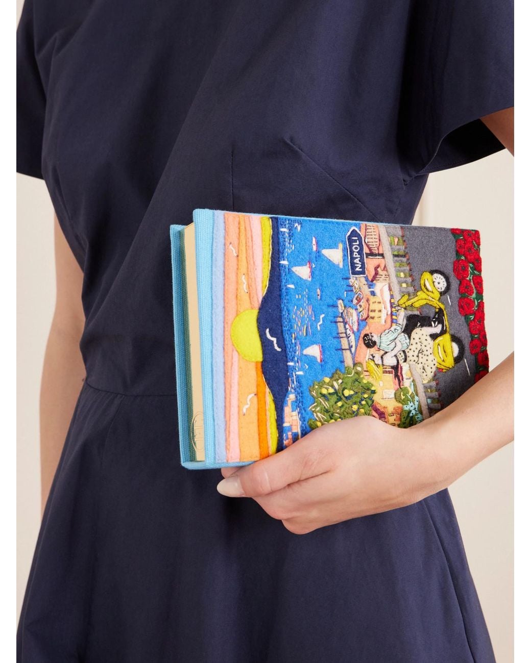 Olympia Le-Tan Blue Napoli Appliquéd Embroidered Canvas Clutch