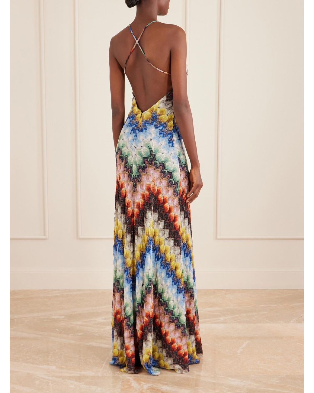 Missoni White Striped Metallic Crochet-Knit Maxi Dress