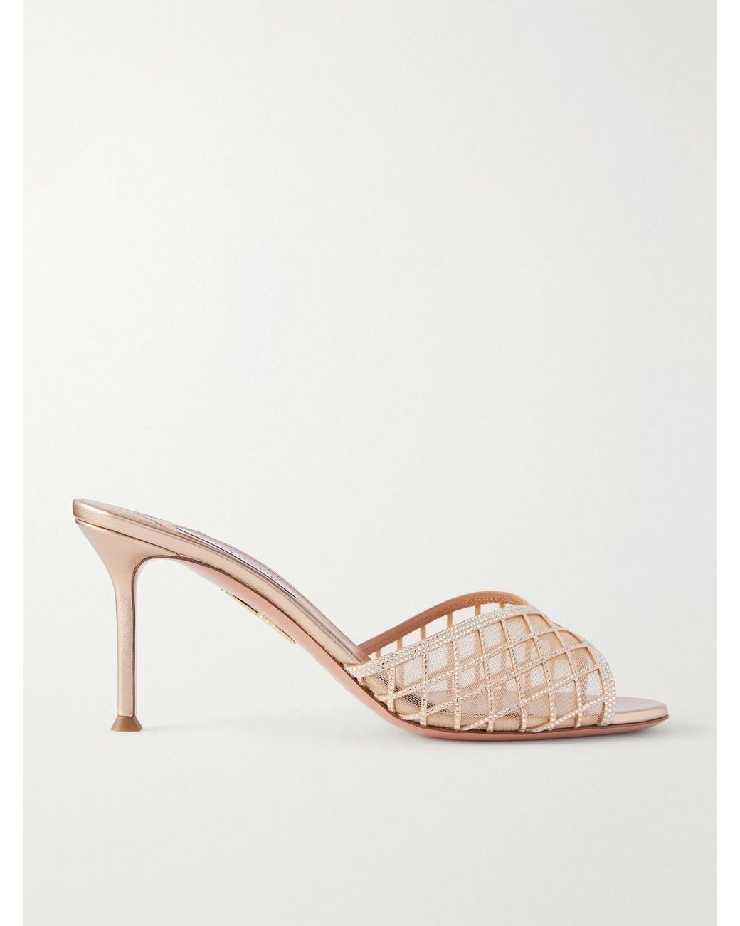 Aquazzura Natural Lumiere 75 Crystal-Embellished Mesh Sandals