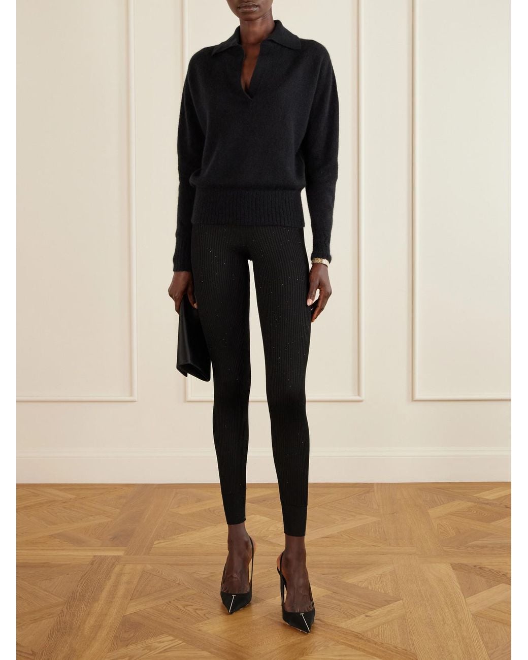Tom Ford Black Ribbed Lurex Leggings