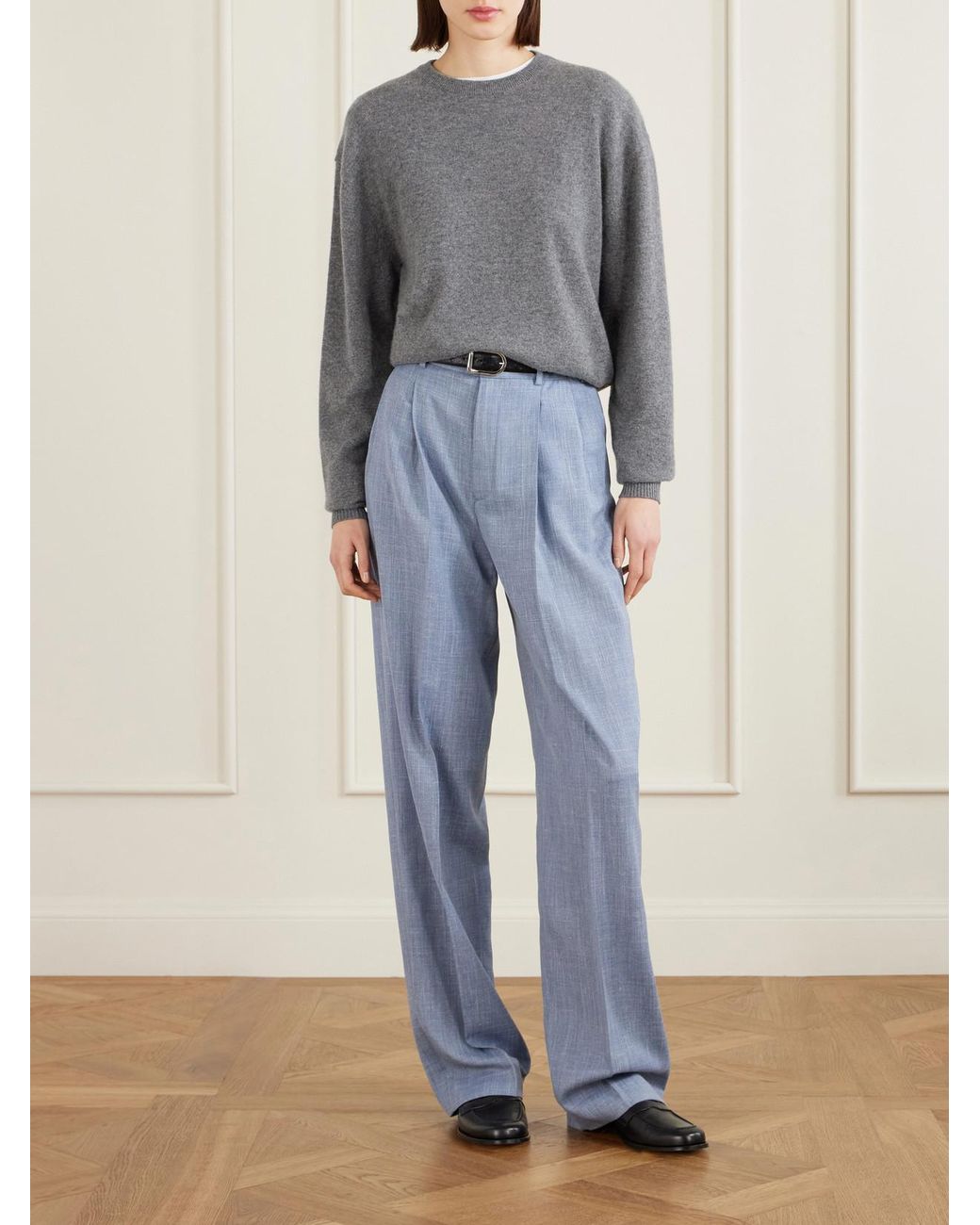 Loro Piana Blue Hector Pleated Wool, Silk And Linen-Blend Wide-Leg Pants