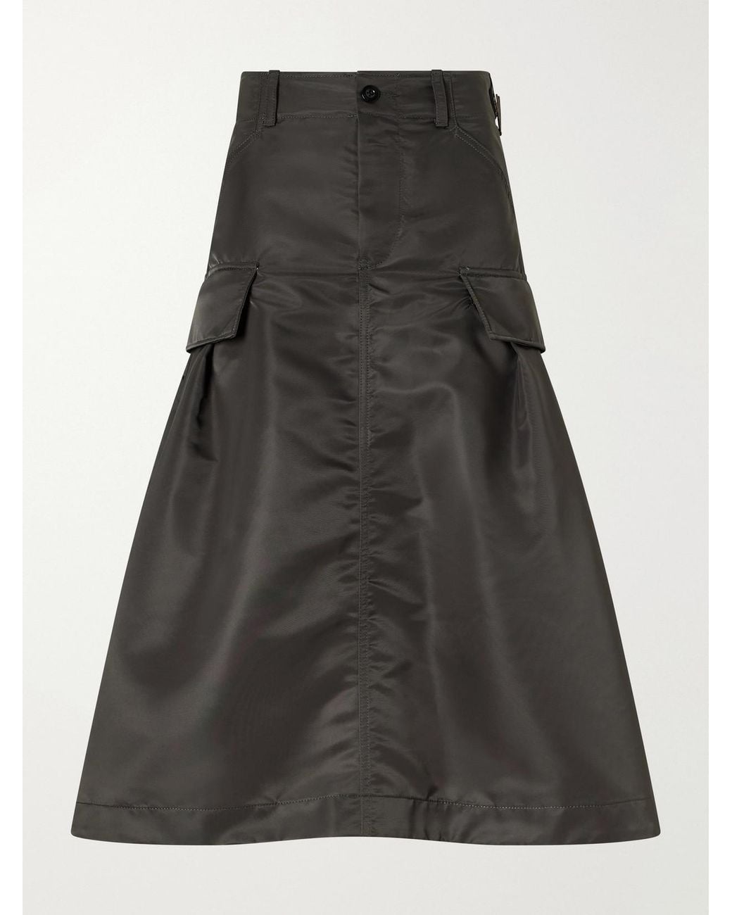 Sacai Black Cargo Pleated Shell-Twill Midi Skirt