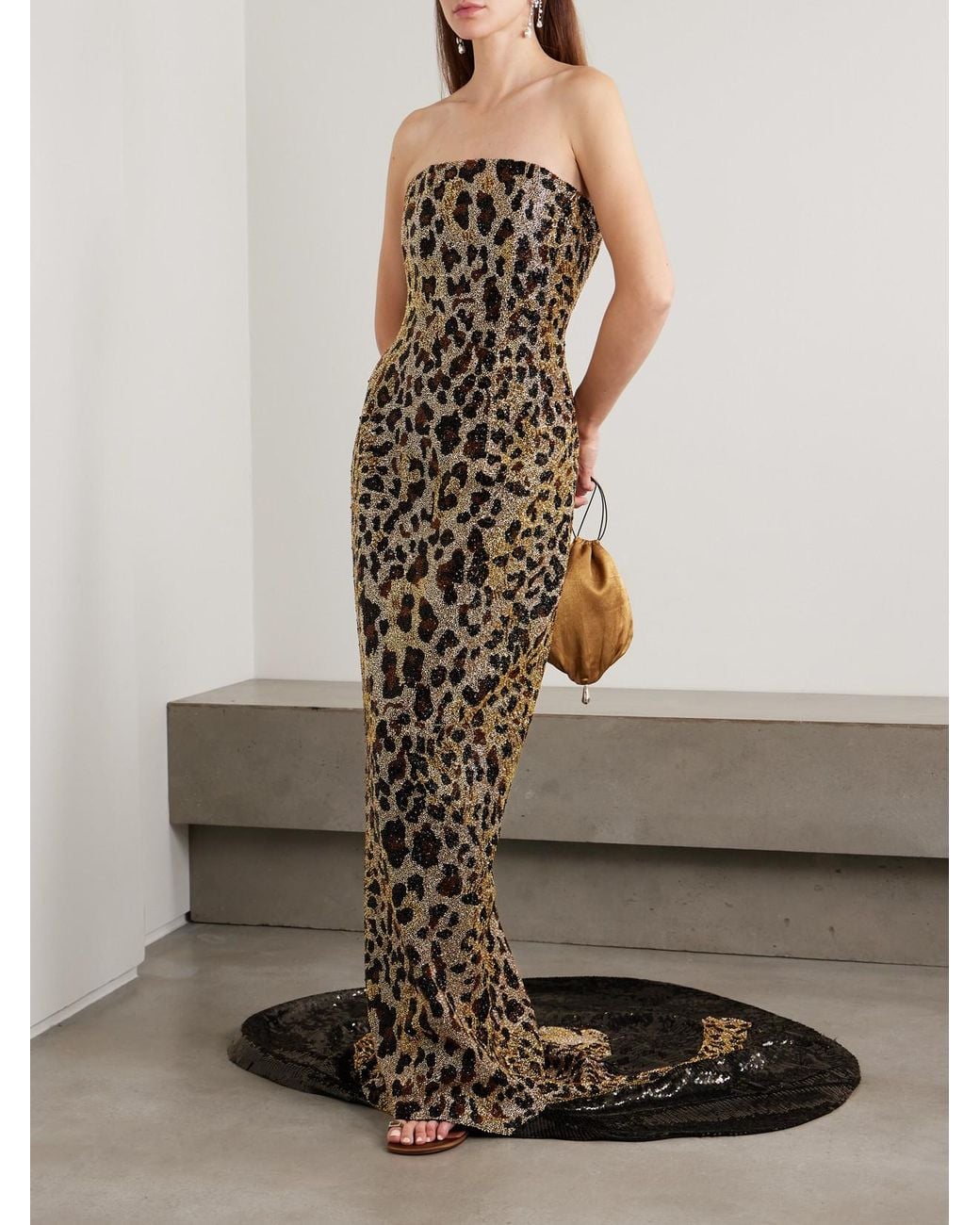 Clio Peppiatt White Naomi Strapless Embellished Leopard-Print Satin Gown