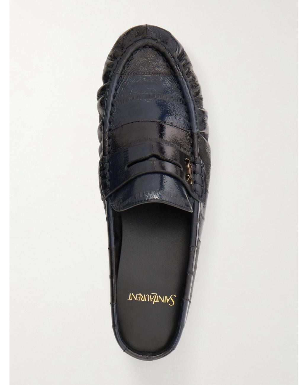 Saint Laurent Black Le Loafer Cassandre-Embellished Eel Mules