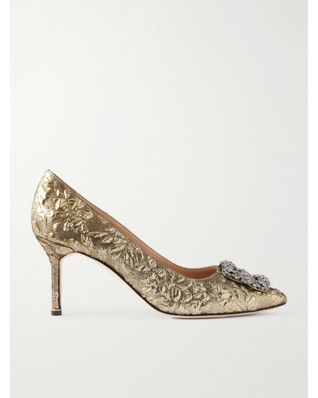 Manolo Blahnik Natural Emilia Wickstead Hangisi 70 Crystal-Embellished Metallic Jacquard Pumps