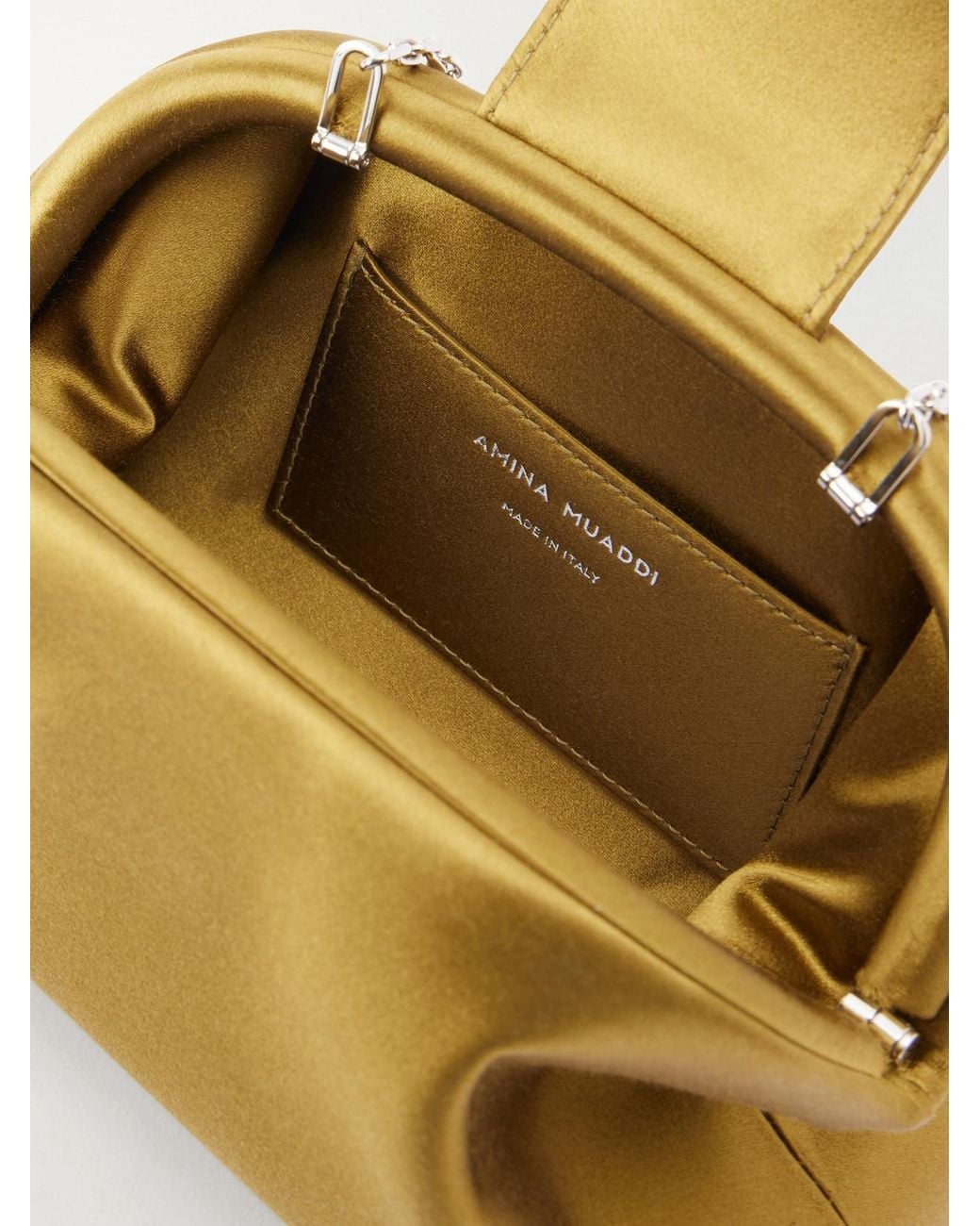 AMINA MUADDI Metallic Camelia Crystal-Embellished Satin Clutch