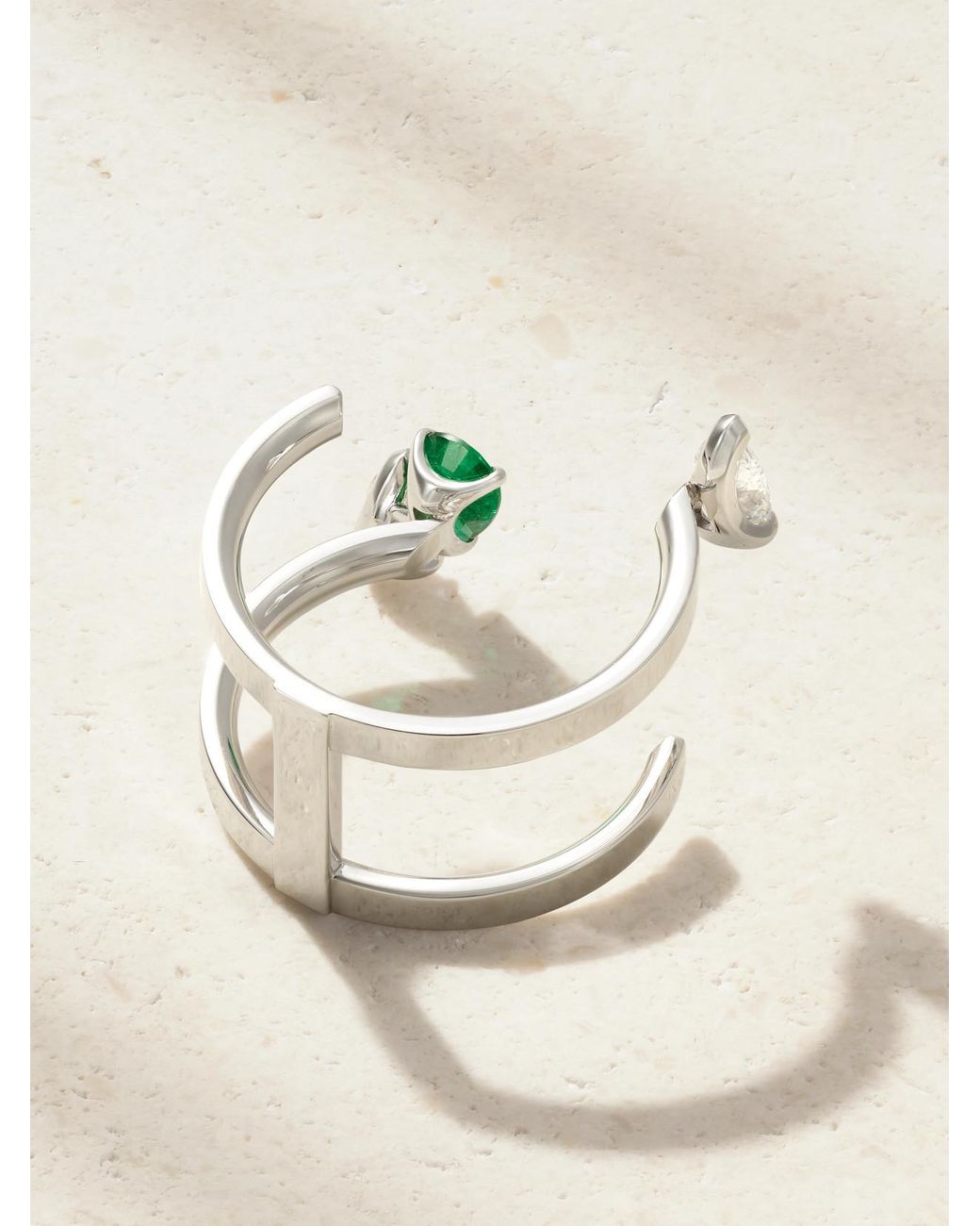 Repossi Natural Serti Sur Vide 18-Karat, Diamond And Emerald Ring