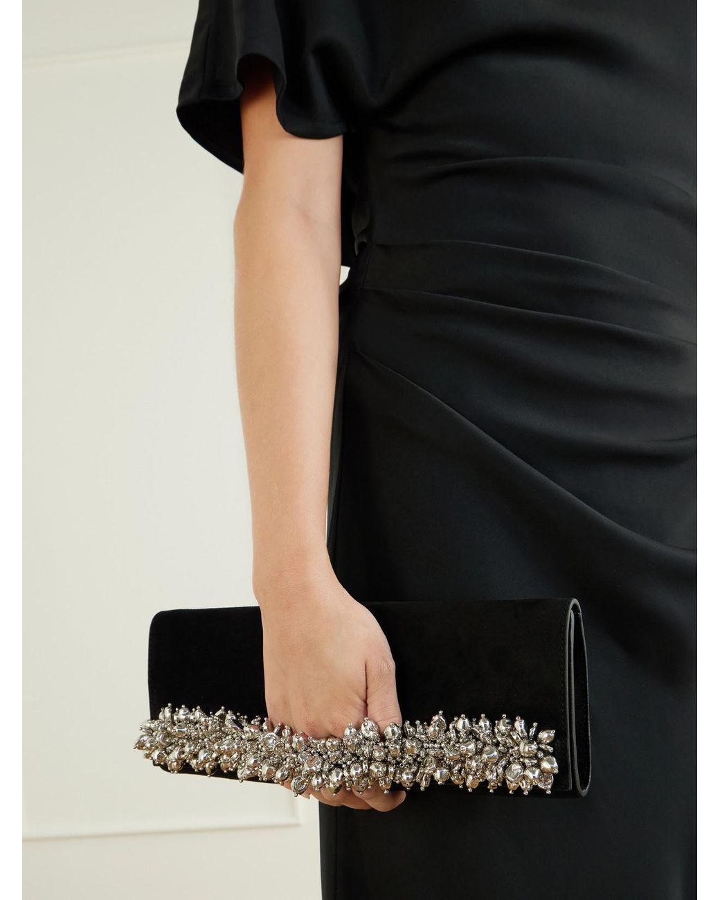 Jonathan Simkhai Black River East West Bead-Embellished Suede Clutch