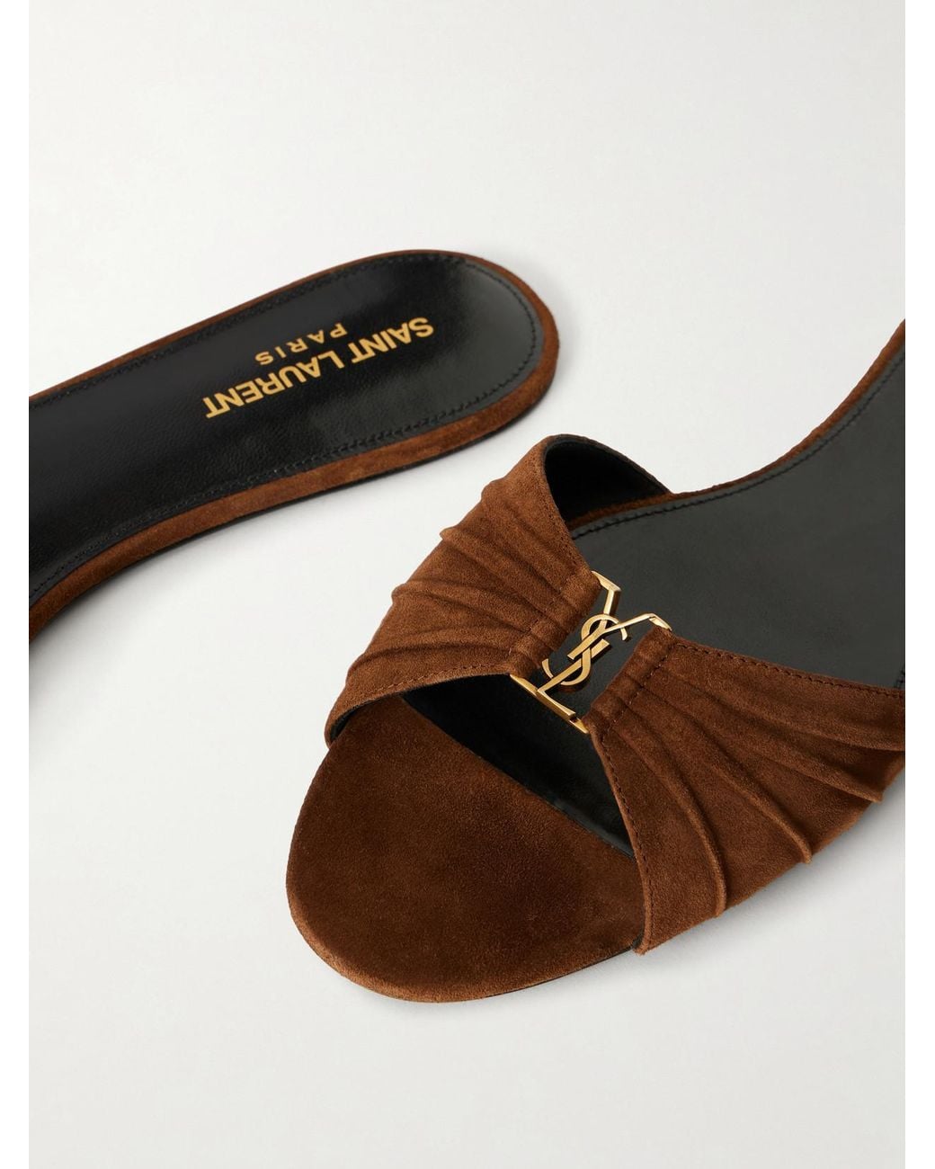 Saint Laurent White Babylon Cassandre-Embellished Suede Slides