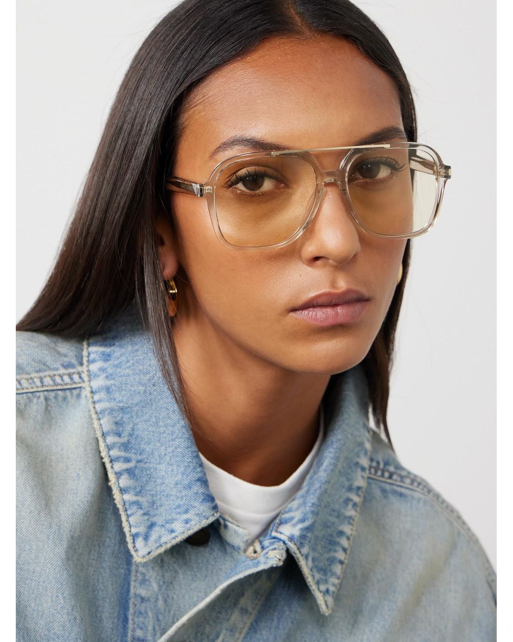 Saint Laurent Natural Aviator-Style Acetate Sunglasses