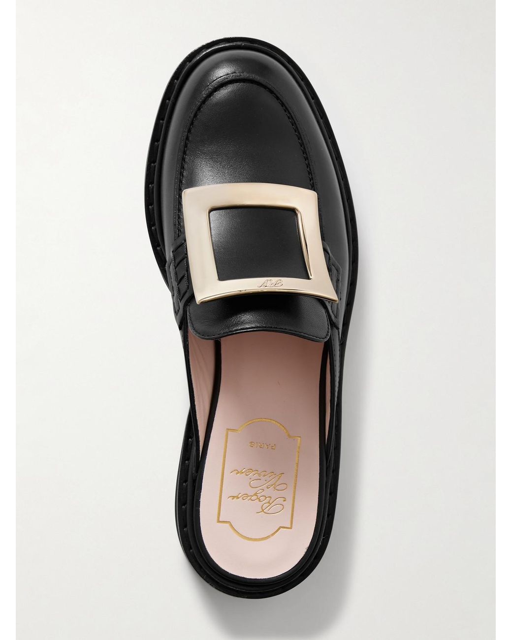 Roger Vivier Black Viv Rangers Embellished Leather Slippers