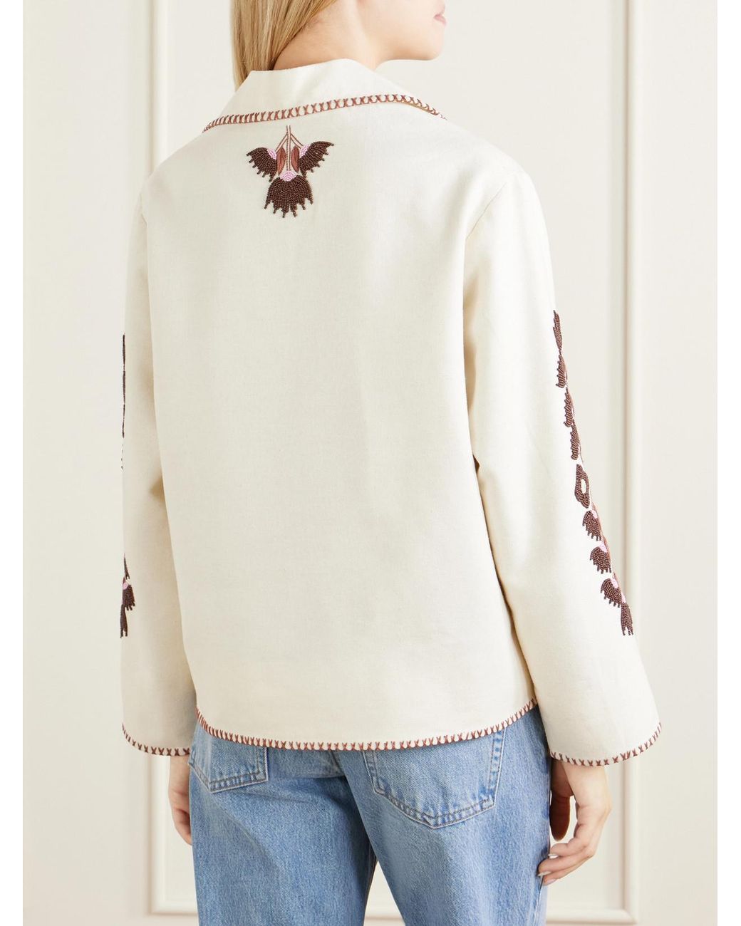Alix Of Bohemia Natural Western Cactus Bead-Embellished Textured-Silk Jacket