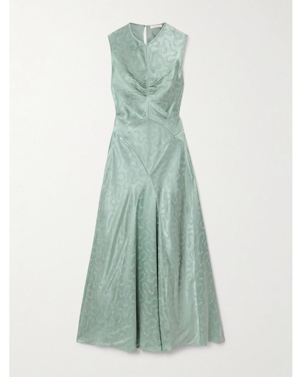Doen Ginette Paneled Floral-Jacquard Satin Midi Dress in Green | Lyst