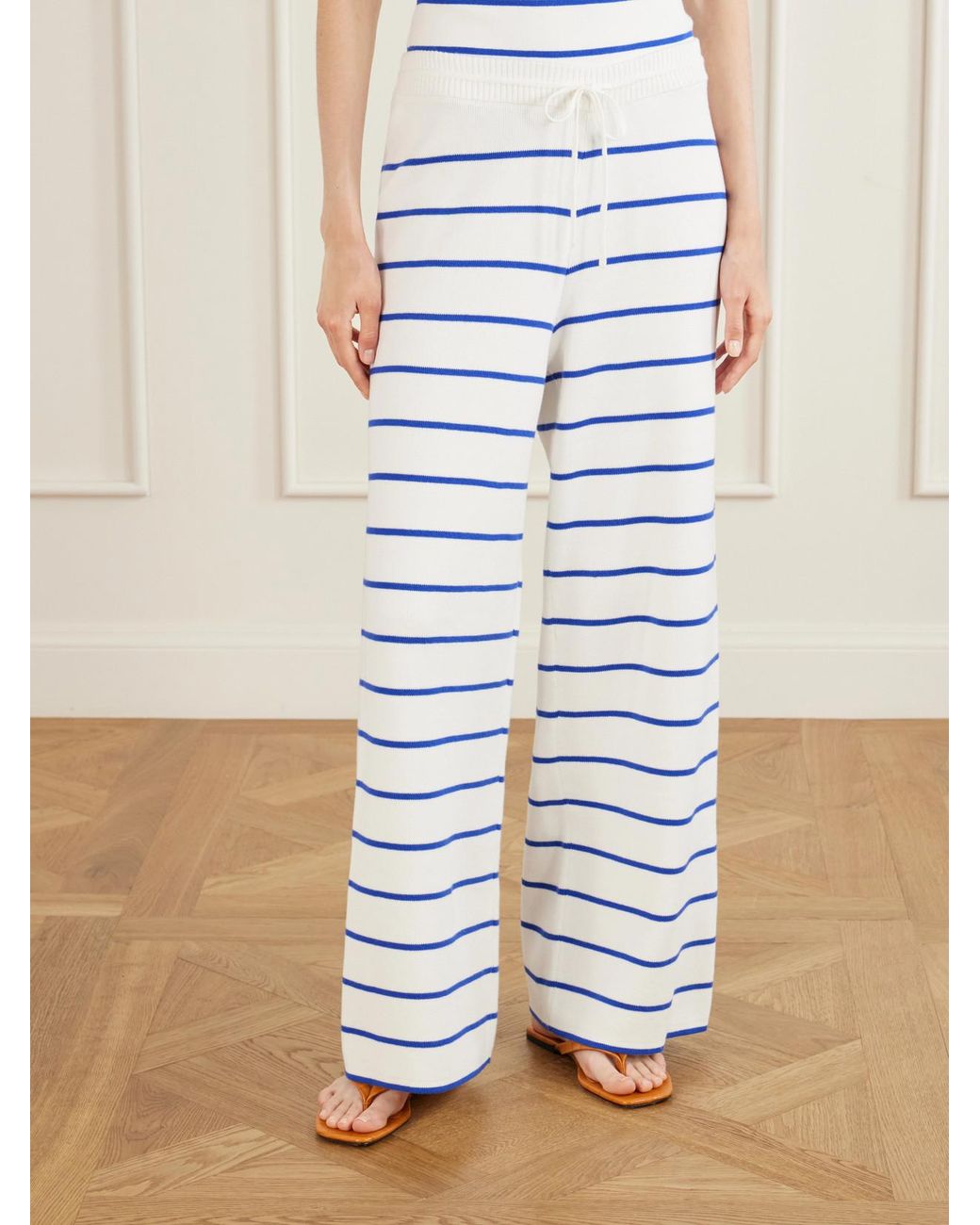 La Ligne Blue Striped Cotton Wide-Leg Pants
