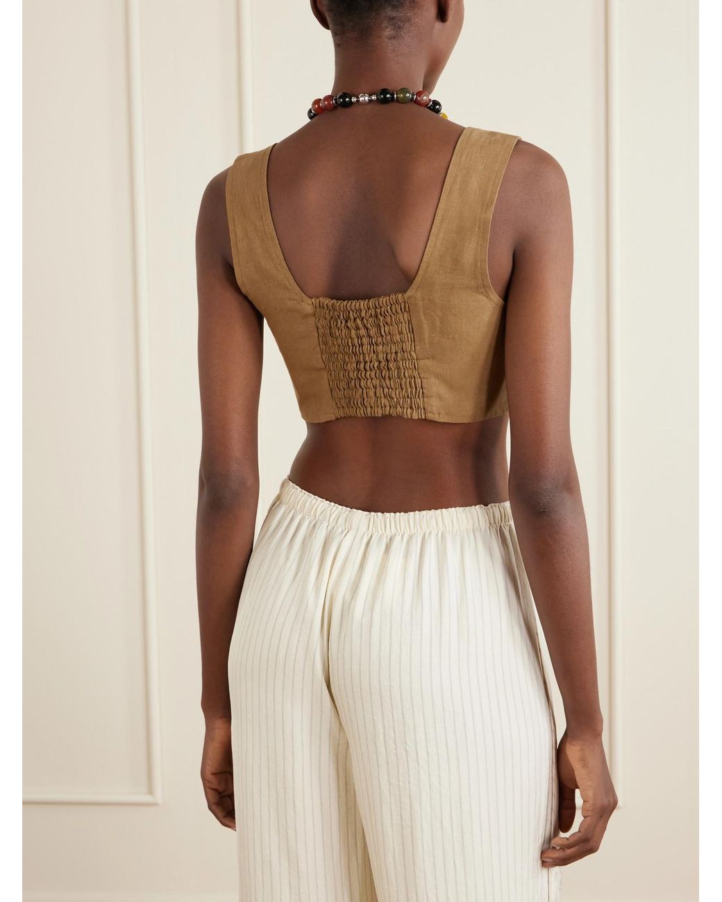 LeKasha White Jirja Linen Cropped Top