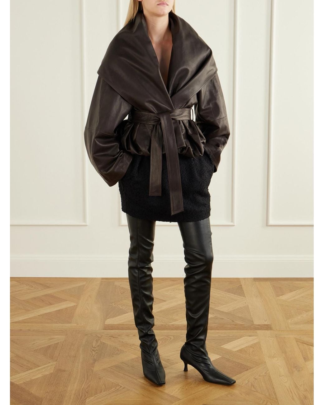 Magda Butrym Black Cropped Belted Leather Jacket