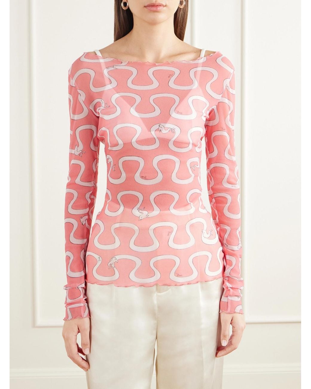 Emilio Pucci Pink Printed Stretch-Tulle Top