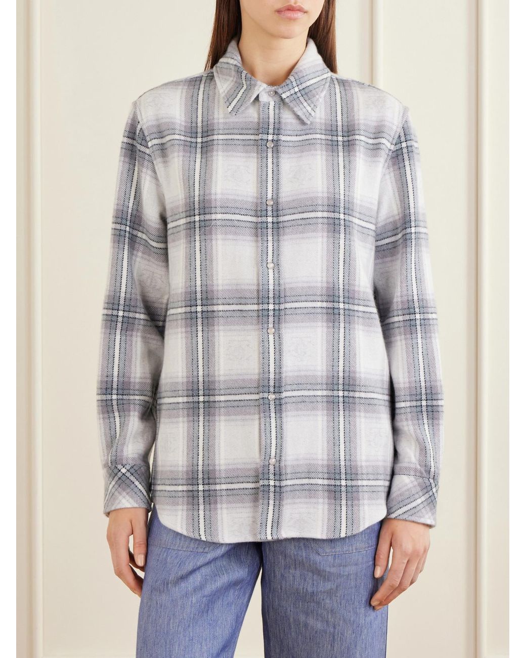 God's True Cashmere Blue Cloud Light Tartan Cashmere Shirt