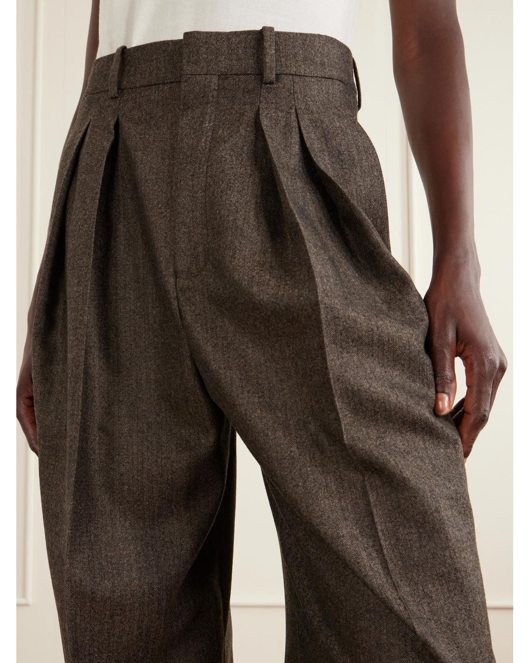 Saint Laurent Brown Straight-Leg Wool Pants