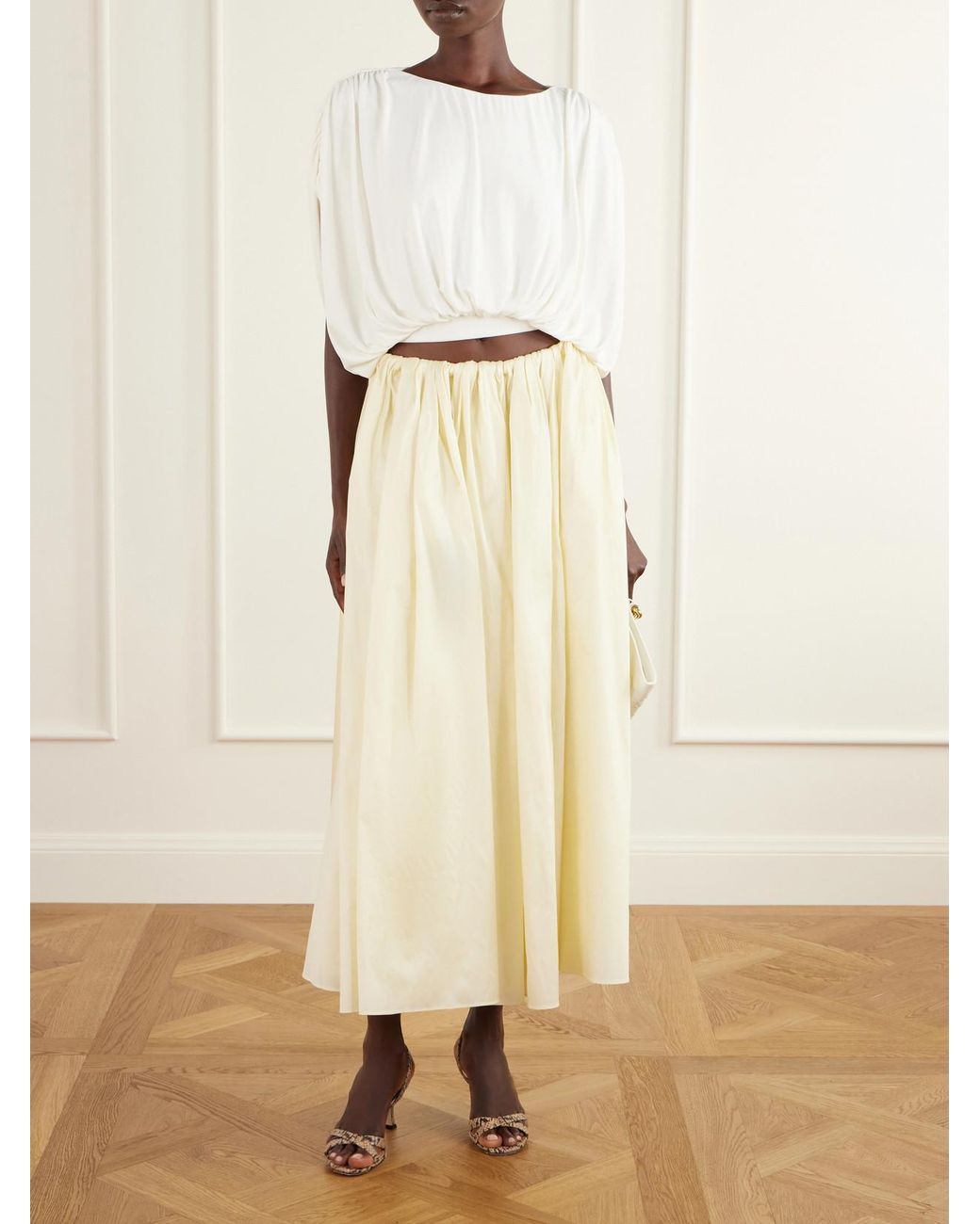 Abadia White Draped Stretch-Jersey Blouse