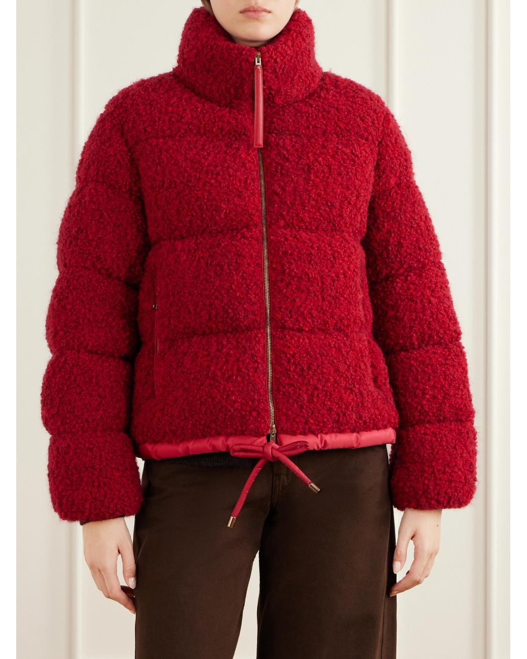 Moncler Red Trascendance Tweed Quilted Down Jacket