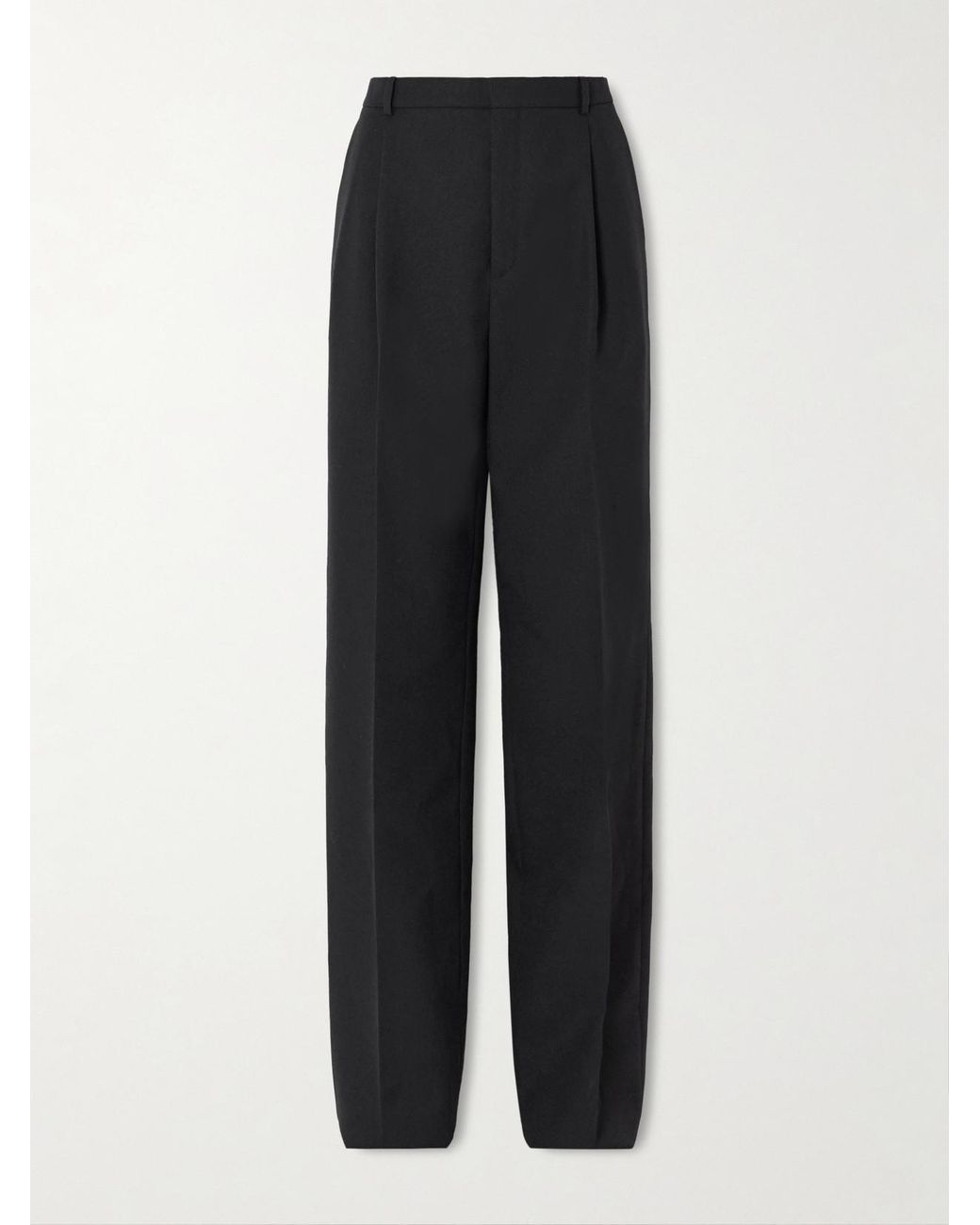 Saint Laurent Black Pleated Grain De Poudre Wool Straight-Leg Pants