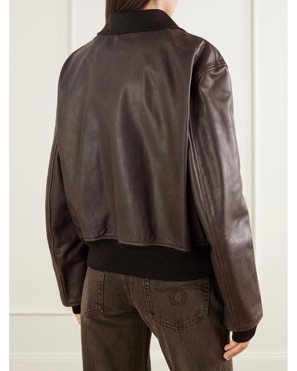 Our Legacy Black Waxed Cotton-Trimmed Leather Bomber Jacket