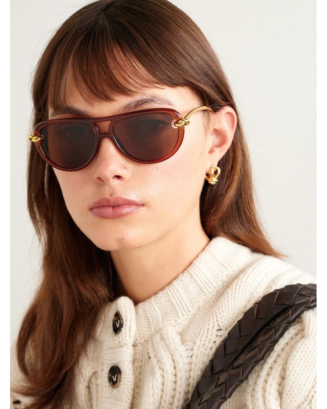 Bottega Veneta Brown New Knot Aviator-Style-Tone Injected Sunglasses
