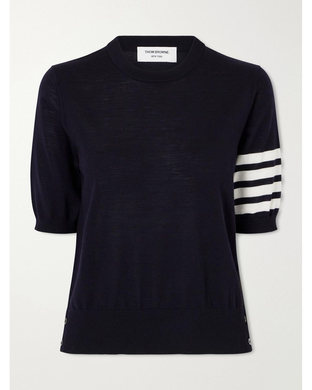Thom Browne Blue Grosgrain-Trimmed Striped Wool-Blend Sweater