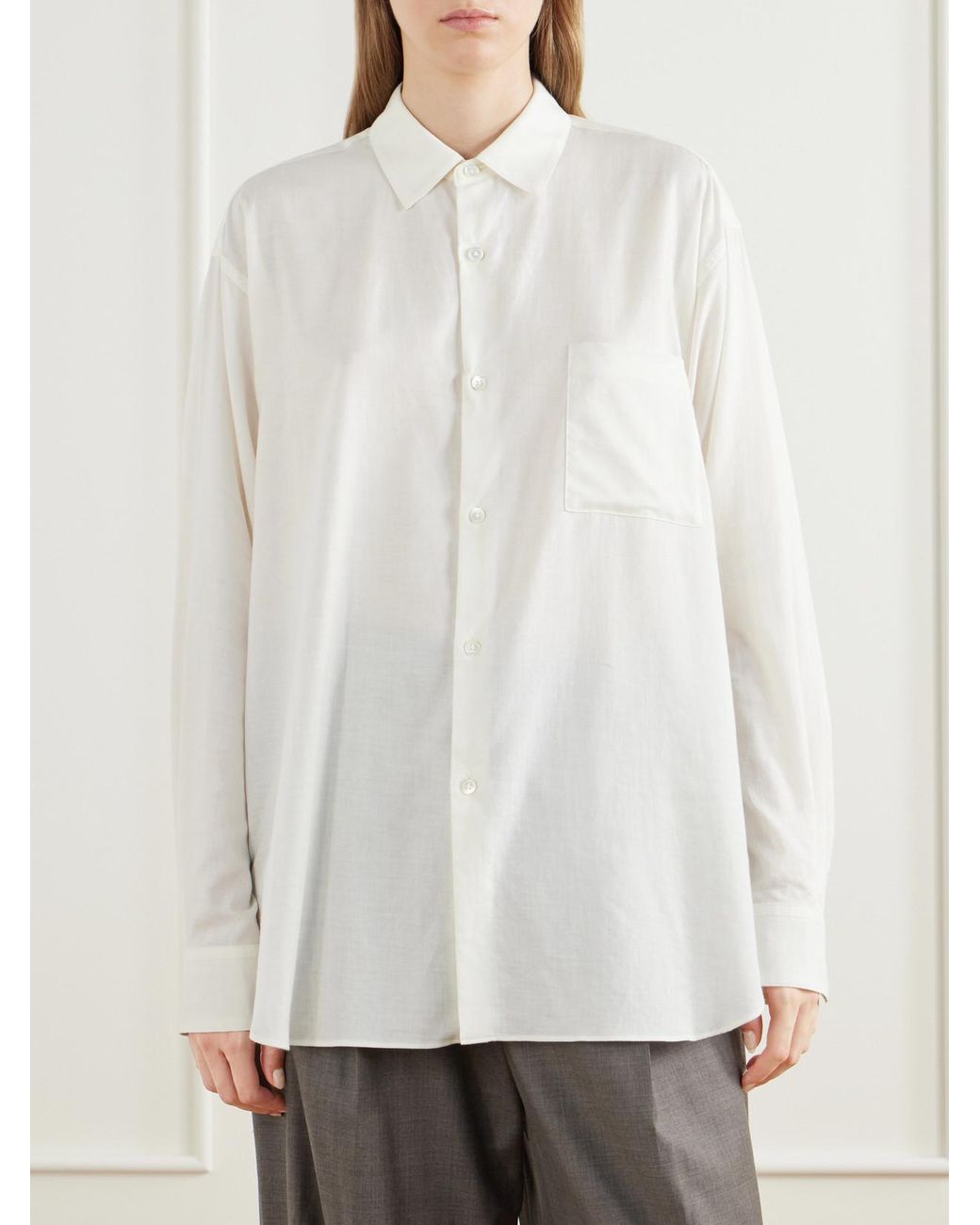 Ssstein White Cotton And Silk-Blend Shirt