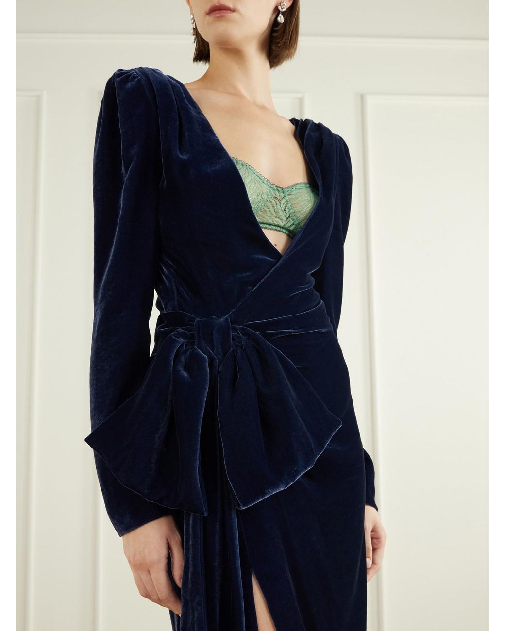 Balmain Blue Bow-Detailed Velvet Midi Dress