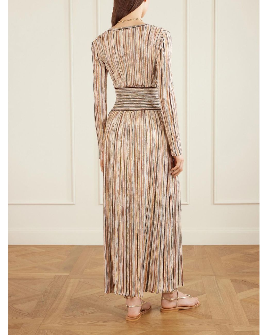 Missoni Sequin-Embellished Striped Metallic Crochet-Knit Midi Dress in  Natural | Lyst