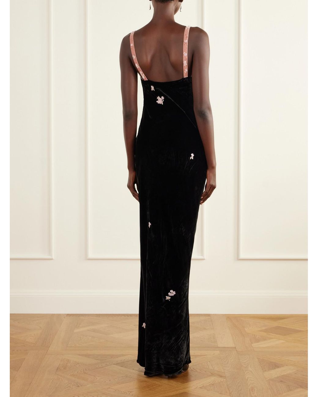 BERNADETTE Black Julie Bead-Embellished Bow-Detailed Velvet Gown