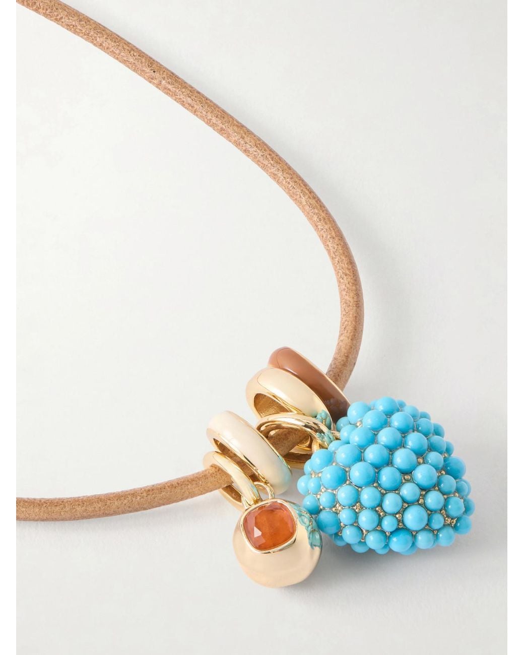 Roxanne Assoulin Natural The Leather Stone Slider-Tone, Turquois, Enamel And Leather Necklace