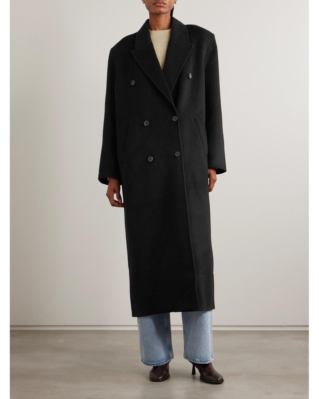 Frankie Shop Black Gaia Oversized Double-Breasted Wool-Blend Coat