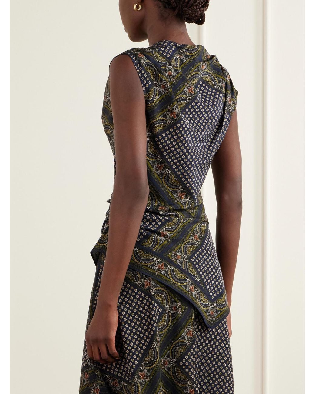 Veronica Beard Black Yvonne Asymmetric Printed Silk-Blend Satin Top