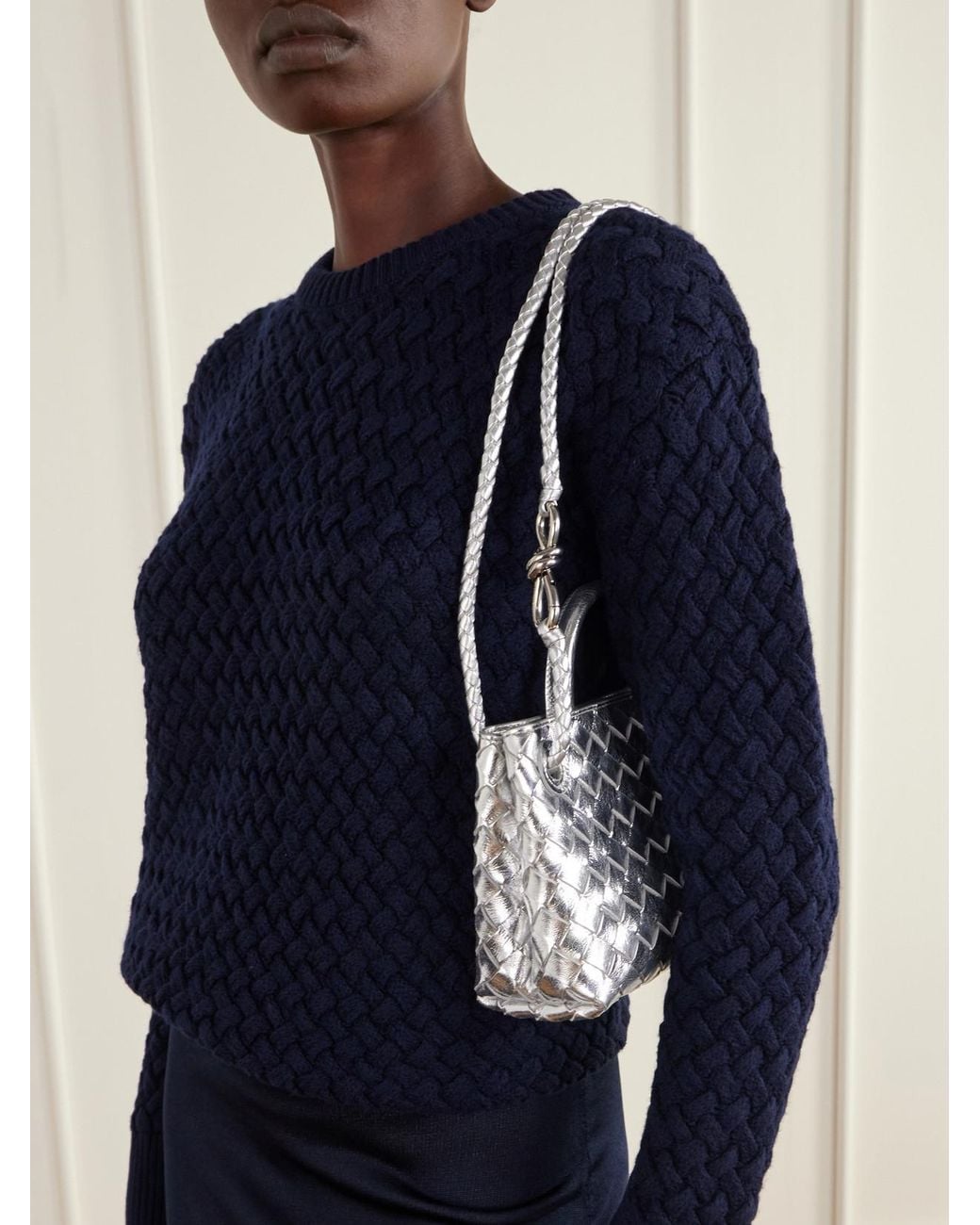 Mini Bagas Bottega Veneta Andiamo Mini Metallic Crinkled-Leather Shoulder Bag in ...
