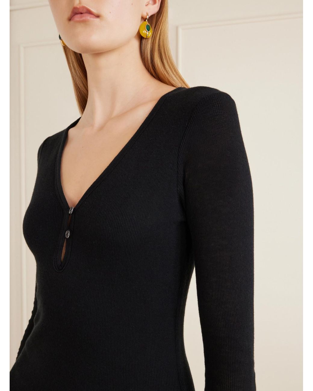 James Perse Black Ribbed Cotton And Cashmere-Blend Mini Dress