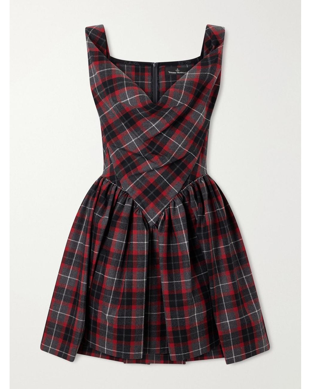 Vivienne Westwood Purple Sunday Draped Checked Wool-Blend Mini Dress