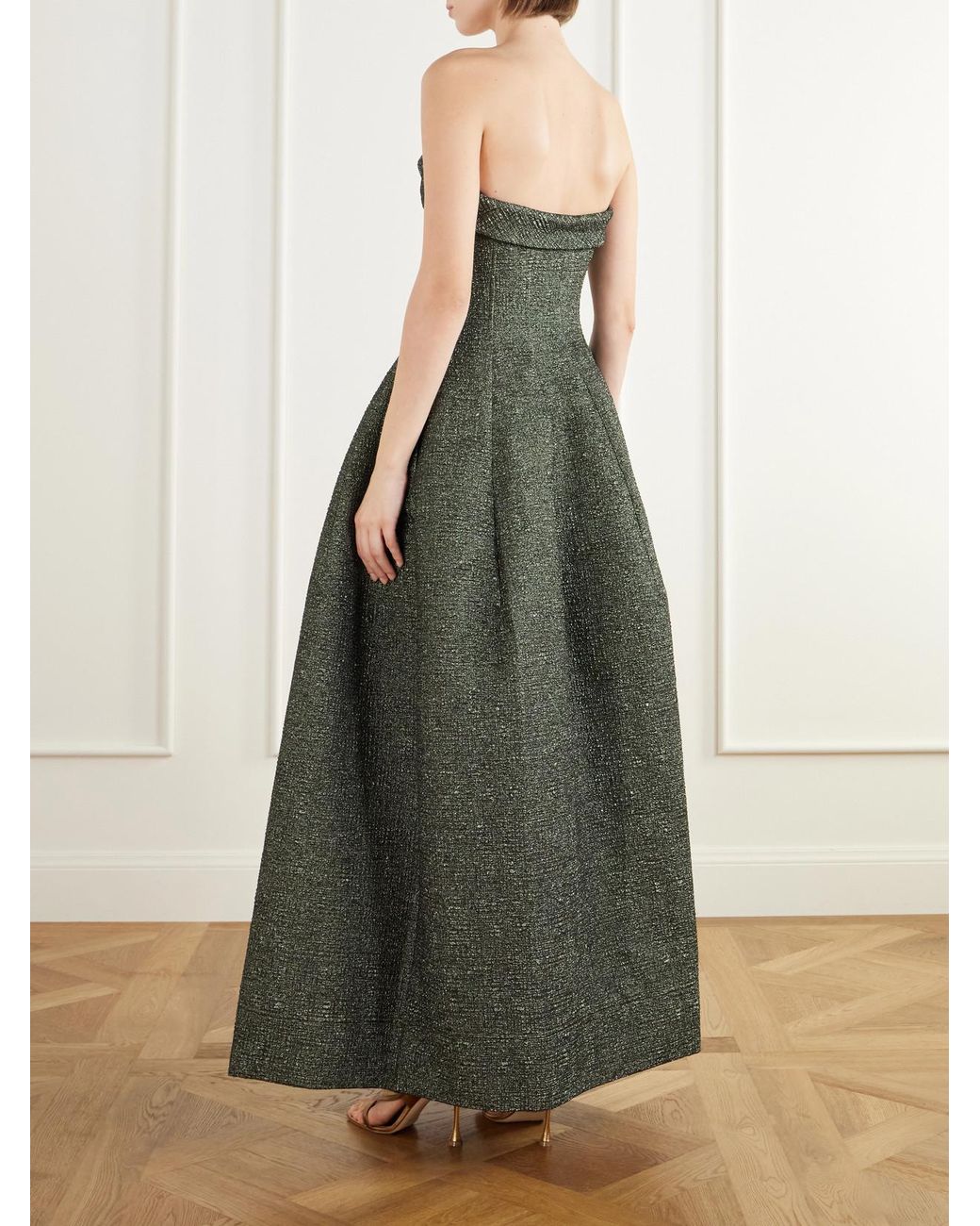 Jonathan Simkhai Green Octavia Strapless Jacquard Gown