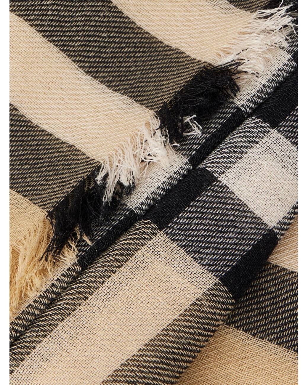 Burberry Natural Fringed Checked Wool Scarf