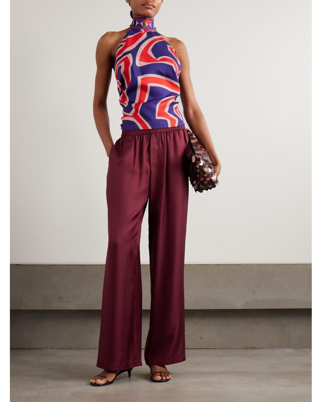 Emilio Pucci Red Printed Silk-Twill Halterneck Top