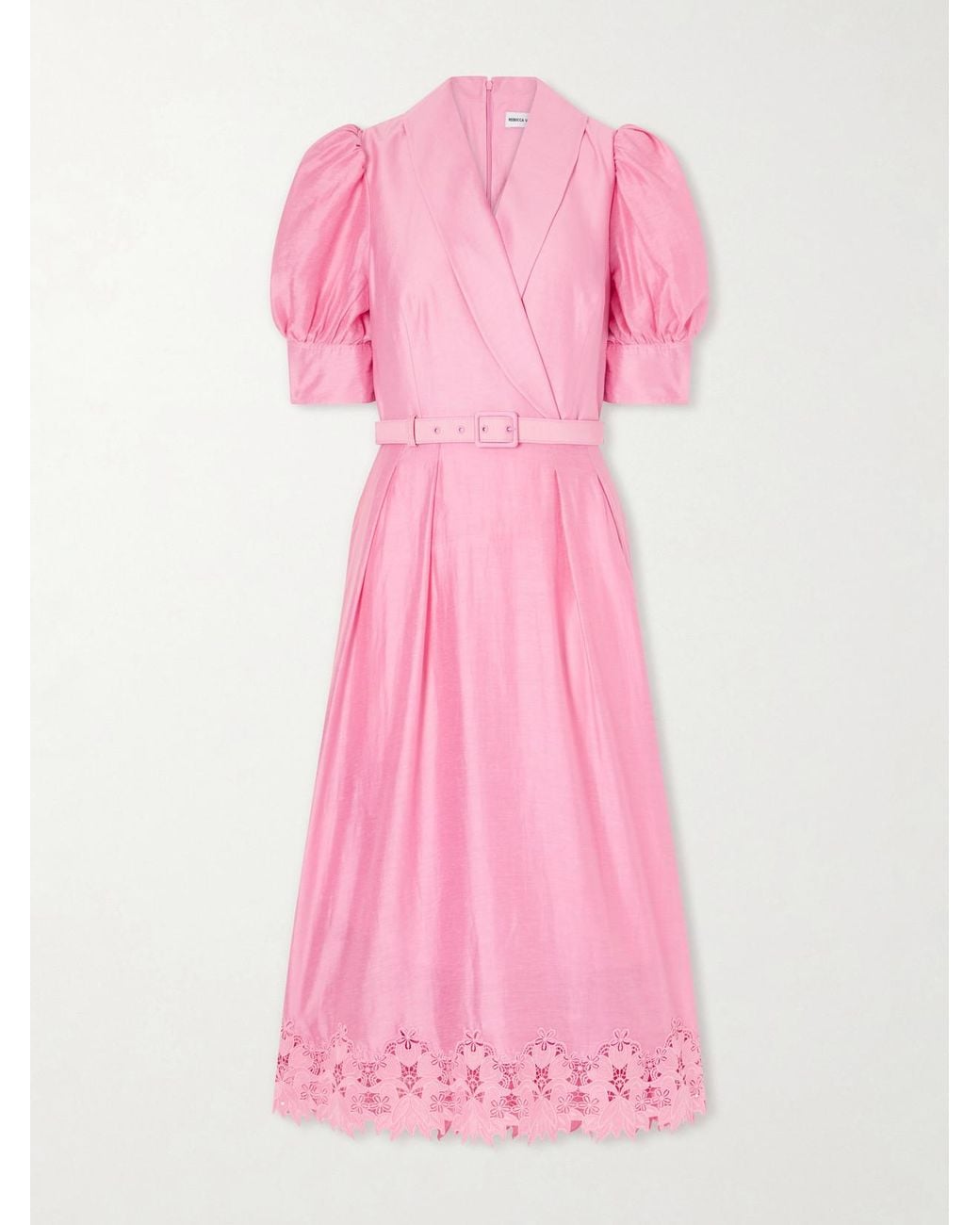 Rebecca Vallance Pink Petalite Belted Broderie Anglaise-Trimmed Poplin Midi Dress