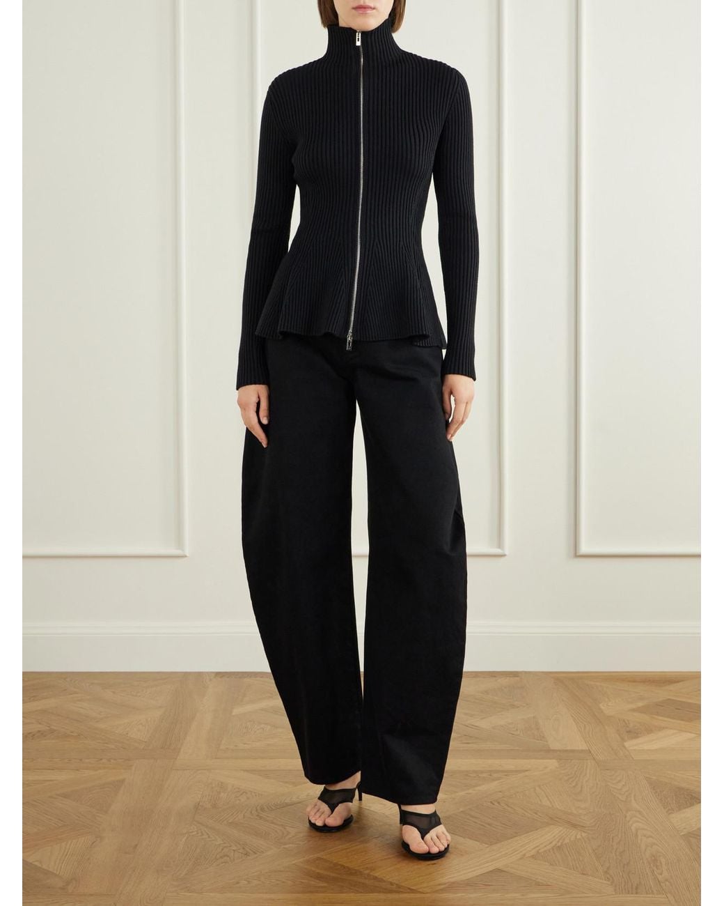 Alaïa Black Ribbed Wool-Blend Zip-Up Cardigan
