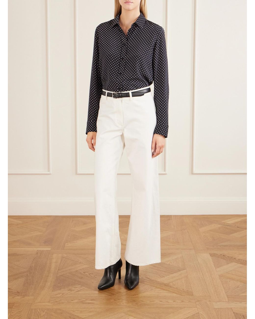 Nili Lotan Blue Gaia Polka-Dot Silk-Crepe De Chine Shirt
