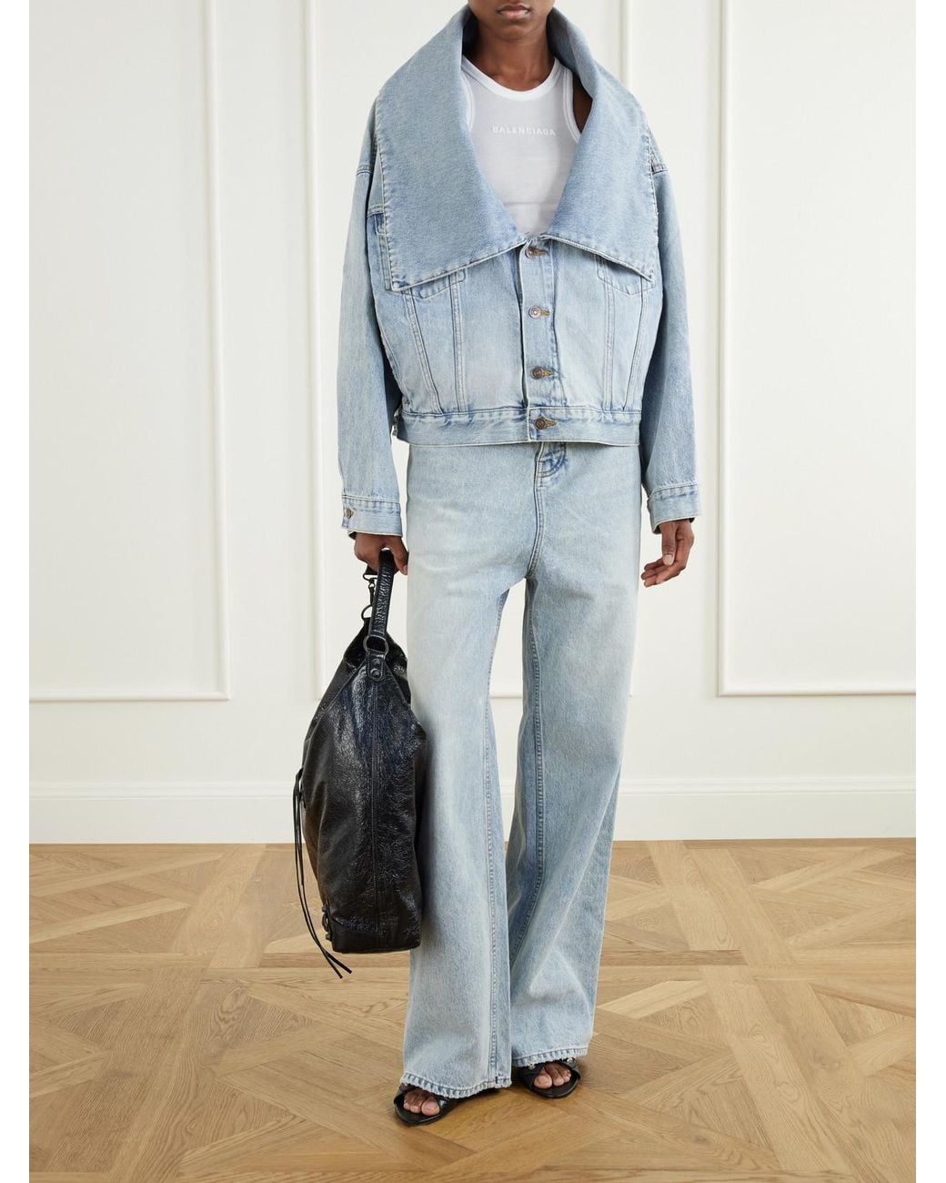 Balenciaga Blue Oversized-Collar Cropped Denim Jacket