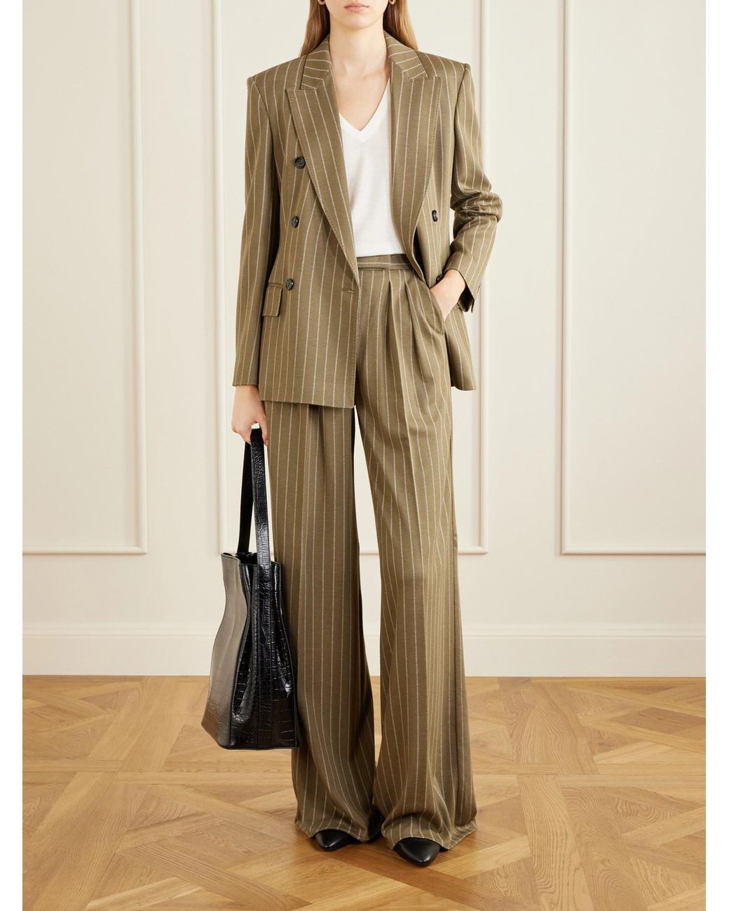 Max Mara Natural Balta Double-Breasted Striped Jersey Blazer